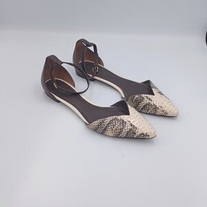 Tory Burch Embossed Leather Snakeskin Ankle Strap Flats